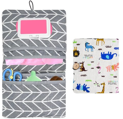 Nicrulp Wickeltasche Organizer, Windeltasche für Unterwegs, Wickelorganizer mit Wickelunterlage, Baby Wickel Organizer, Kleine Wickelorganise, 2-in-1-Organizer und Kosmetiktasche für Mütter (18×21cm)