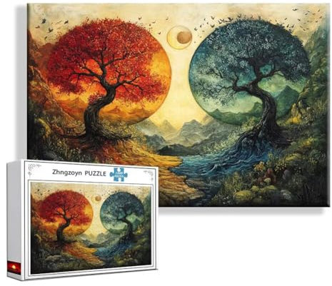 Puzzle Retro Vier-Jahreszeiten-Baum 5000 Teile Groß XXL 156x105 cm, Jigsaw art Impossible Erwachsene Anspruchsvoll, Klassische Jigsaw Erwachsene, Junge, Mädchen, Geschicklichkeitsspiel für Familie I-7