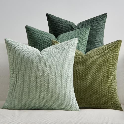 Topfinel Kuddfodral 45x45 Grönt 4-delat set Chenille Kuddfodral Kuddfodral Soffkudde Dekorativ Kudde Prydnadskudde Dekorativt Kuddfodral Rottingvävd Design För Soffa Vardagsrum