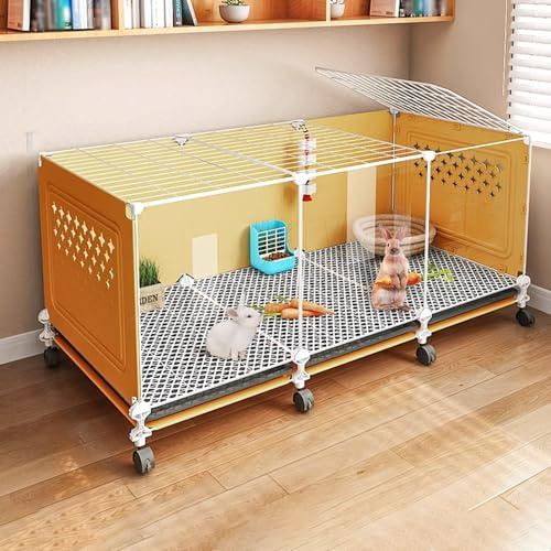 lndoor Kaninchenkäfig DIY Kaninchenstall Meerschweinchen Haus Transparent Front Kaninchenhaus mit Schiebeschalen & Universalrad für Frettchen Chinchilla Igel