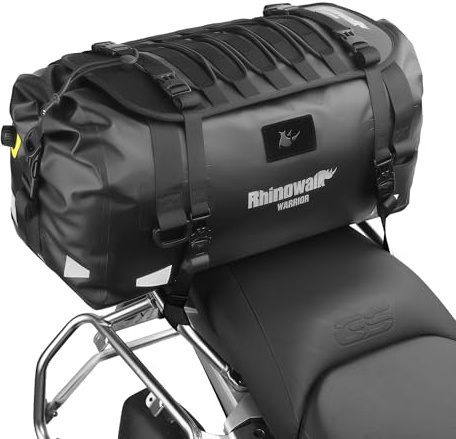 Rhinowalk Sac arrière pour moto 40L – Sac de bagages étanche avec panneau d’extension, système MOLLE et fonction sac à dos