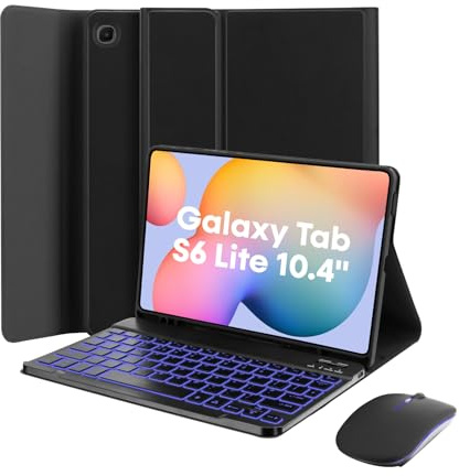 MAYPHY Backlit Keyboard Case with Mouse for Samsung Galaxy Tab S6 Lite 10.4 2024/2022/2020, SM-P620/P625/P610/P613/P615/P619 Tablet Case with Detachable Wireless Keyboard S Pen Holder, UK Layout