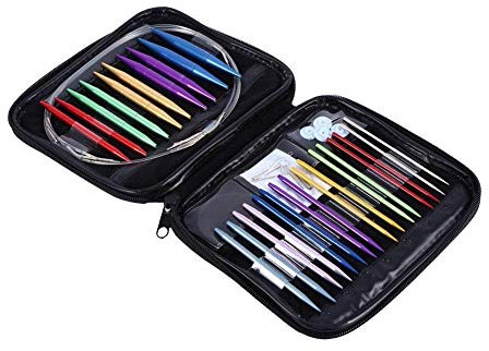 Set mit 13 Paar Stricknadeln, Rundstricknadeln, austauschbar, 2,75 mm-10 mm, mit Etui