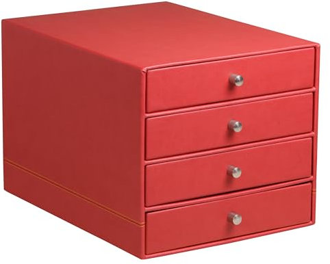 Rhodia 318963C Schubladenbox (mit 4 Schubladen, Griffe aus Metall, Kunstleder, elegant und praktisch, ideal für Ihr Büro oder Ihr zu Hause) 1 Stück, mohnrot