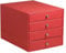 Rhodia 318963C Schubladenbox (mit 4 Schubladen, Griffe aus Metall, Kunstleder, elegant und praktisch, ideal für Ihr Büro oder Ihr zu Hause) 1 Stück, mohnrot