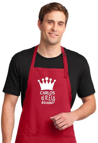 Delantal personalizado hombre “El Rey de la Cocina” – Rojo, resistente y regalo original personalizado – Regalo ideal para papá, abuelo o chef casero. Mandil de cocina
