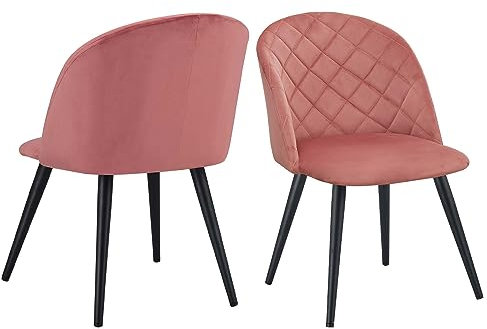Duhome Esszimmerstuhl 2er Set, Samt Schminktischstuhl Retro Design Polsterstuhl mit Rückenlehne für Küche Esszimmer Lounge Wohnzimmer, Pink