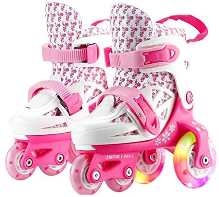 Sumeber Inline Kinder Skates Tri-Linie mit veränderbarer Länge Kid Jungen Mädchen Rollschuhe Outdoor/Indoor (Rosa, XS(27-30))