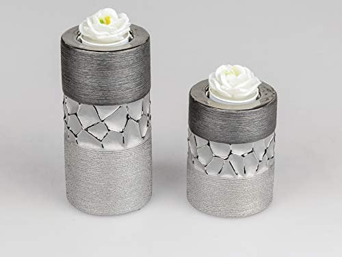 Formano 2er Set Teelicht Halter Deko Teelichtleuchte Silber-grau Keramik