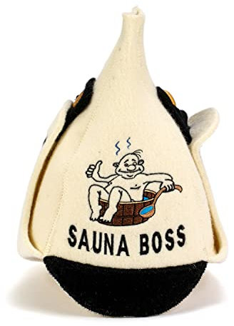 Natural Textile Capello da Sauna 'Sauna Boss Bucket' Bianco - Cappelli in Feltro di Lana Biologico 100% - Proteggi la Tua Testa dal Calore - Guida eBook per Sauna in Inglese Incluso