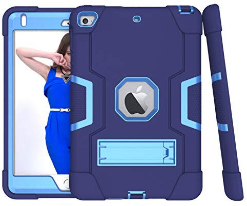 HyFone Case for iPad Mini 4, iPad Mini 5 - Rugged Sturdy Shockproof Heavy Duty Durable Full Body Protective Kickstand Cover Case for iPad A2133 A2124 A2125 A2126 A1538 A1550 - [NavyBlue/Blue]