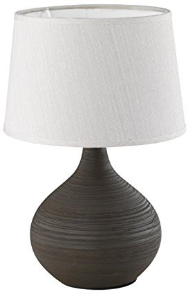 lightling Tischlampe Beate mit Keramikfuß, Tischleuchte 1 x E14 max. 40W, Durchmesser 20, Höhe: 29 cm, braun und Stoffschirm in cappuccino
