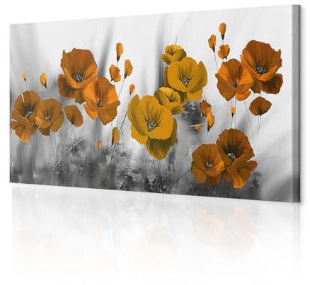 decomonkey - Impression sur Toile Fleurs Coquelicots rouge 150x50 1 Pièce - Tableau Décoration Appartement Déco Salon Peinture sur Toile Fleurs coquelicots nature orange romantique gris
