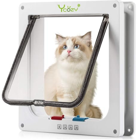 Ycozy XL Puerta para Gatos 27.8 x 25 cm Puerta para Mascotas de Interior con Cierre de 4 Vías, Puerta Exterior Interior Ventana de Pared, Gatera Resistente a la Intemperie