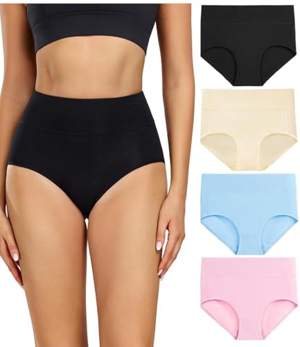 wirarpa Ladies Underwear Cotton Full Briefs High Waist Knickers Underwear Plus Size Panties for Women 4 Pack, 32-34, Multicoloured