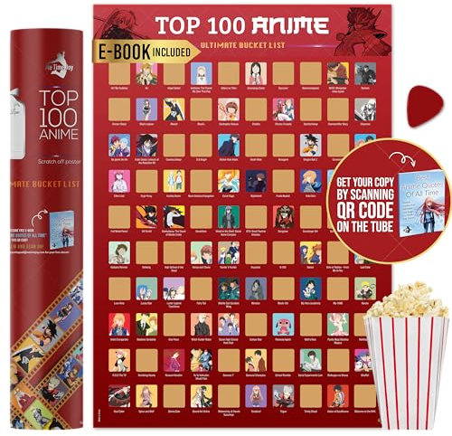Me Time Joy Top 100 Anime Scratch Off Poster mit Rubbelwerkzeug - 100 Anime Bucket List Serie