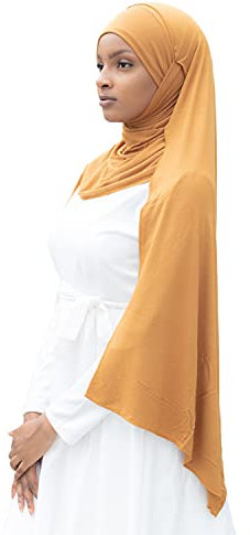 Lamis Hijab - Hijab zum Überziehen, komplett Jersey, senf, 42