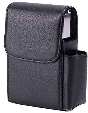 Boîte à Cigarettes En Cuir PU Avec Porte Briquet - Étui Noir Pour 20 Cigarettes De Taille Standard