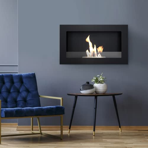 KRATKI Golf 2 Bioethanol Kamin für Innenraum – Wandkamin mit TÜV geprüftem Biobehälter 0,2 l – Pulverbeschichteter Stahl & Glas – Moderne Ethanol Feuerstelle 36x62 cm