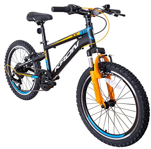KRON XC 75 Kinder Mountain Bike 20 Zoll ab 6 Jahre | Aluminium MTB Fahrrad 7 Gang, V-Bremse, 11 Zoll Rahmen, Schwarz Orange