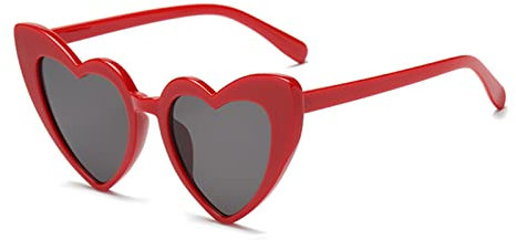 YOJUED Herz Sonnenbrille Vintage Katzenaugen Brille Love Heart Shape Sunglasses Herzbrille UV400 Schutz (Rot)