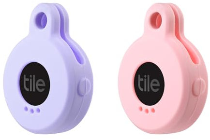 Silicone Case for Tile Sticker 2022 with Keychains, 2 Pack Anti-Scratch Protective Cover with Carabiner (Pink/Purple)