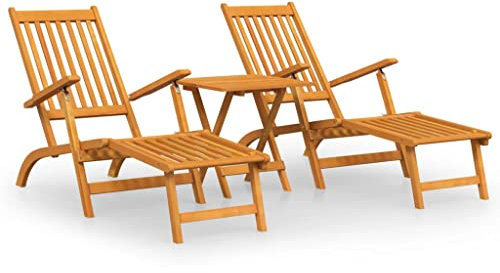vidaXL Gartenliegen mit Fußteil und Tisch Massivholz Akazie, Gartenmöbel, Gartenstuhl, Outdoor-Möbel, Sonnenliege, Gartentisch und -Stuhl