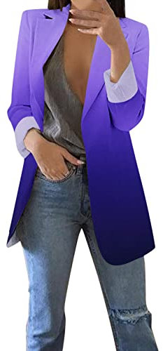 Blazer Damen Einfarbig Slim Fit Jacke Mantel Herbst Freizeit Coat Schuljacke Rever Geschäft Büro Anzüge Elegant Langarm Sakko Blazer mit Tasche (10-Purple, S)