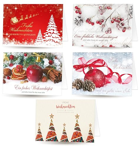 paperSky Weihnachtskarten (Klappkarten) mit Umschlag (5 Stück) - Weihnachten