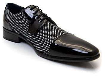 Men’s Two Tone Patent Leather Lined Shiny Formal Derby Dress Lace Up Shoes [EL0712-BLACK-WHITE-11UK]