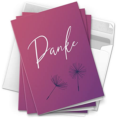 10 Dankeskarten mit Umschlag - Motiv Rosa Lila Pusteblumen - moderne Klappkarten Danksagungen, Danke sagen, bedanken, Dankeschön Karten