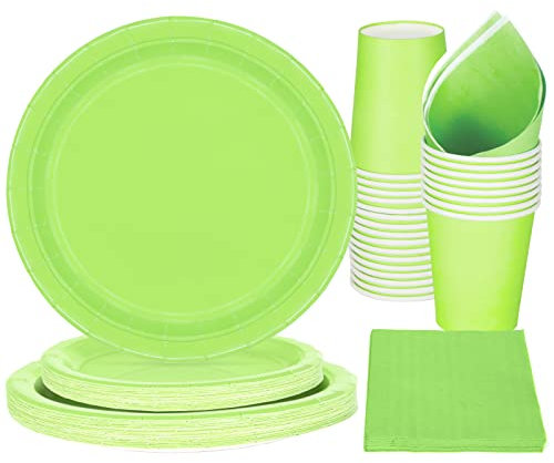 PARTY GO 96PCS Set di piatti di carta per feste di compleanno Adatto per 24 ospiti Include piatti tazze tovaglioli verde
