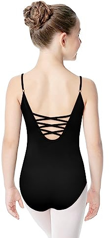 tanzdunsje Body Danza classica Donne Bambina, Body da balletto Canotta Body Ginnastica Leotards con Spalline Regolabili (110, nero)