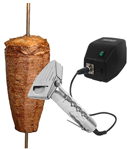 HMWOKPOT Commercial Stainless Steel Shawarma Cutter Electric Gyro Slicer Doner Kebab Knife Meat Cutter Machine with Holder for Shawarma - 0~6mm Thickness,110V