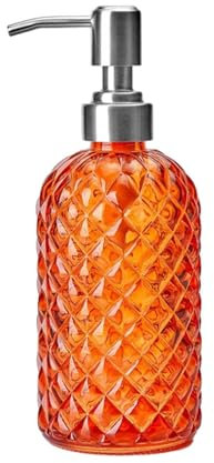 Sharplace Glass Soap Dispenser Lotion Dispensers Delicate Body Wash Dispenser with Rustproof Stainless Steel Pump for Kitchen Bathroom, Orange