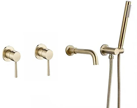 Grifos De Lavabo Ducha Redonda Empotrada De Cobre Incrustada En La Pared Juego De Ducha De Bañera De Oro Cepillado Negro Oculto Frío Y Caliente Dorado