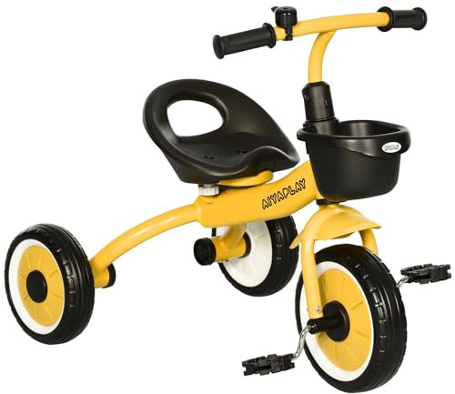 AIYAPLAY Baby Trike, Toddler Tricycle with Adjustable Seat, Basket, Bell, Kids Tricycle for 2-5 Years Old, Yellow