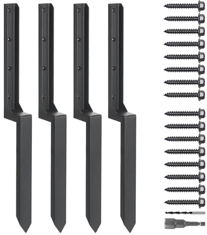 Fence Post Repair Stakes, 2/4pcs Heavy Duty Steel Fence Post Anchor with Nails, Drill, Socket, High Hardness Garden Fence Ground Spike for Reinforcement (4 spike)