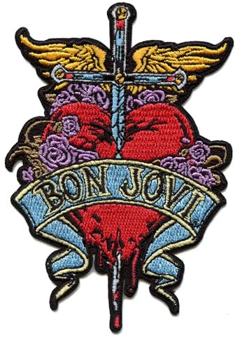 C&D Visionary Bon Jovi Aufnäher Herz und Dolch, Rot, Gelb, Blau