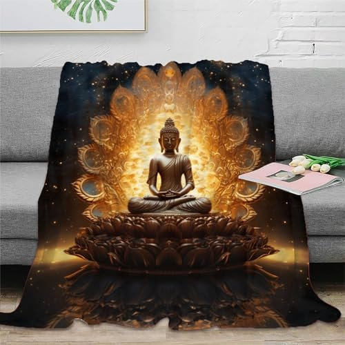 Buddha-Statue Statue 3D Buddha-Statue Bedruckte Decke Für Kinder Erwachsene Weiche Warme Flanelldecke Für Bett Und Couch 60x80inch(150x200cm)