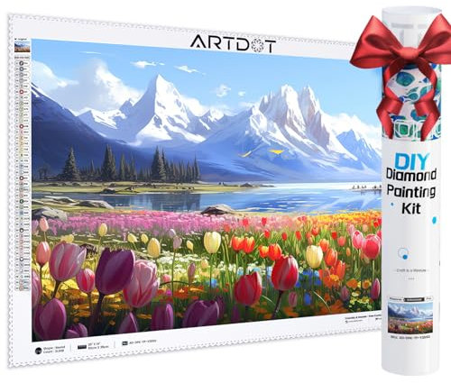 ARTDOT Lizenzierte 5D Diamond Painting Erwachsene Landschaft Set 35×50cm, DIY Diamant Painting Bilder für Dekoration Wohnzimmer, mit Zubehör als Geschenk für Männer Mama Oma,Tulpen