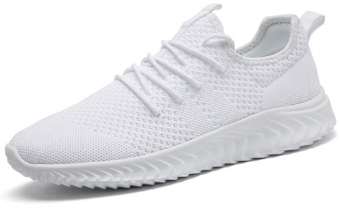 QIJGS Laufschuhe Herren Sneaker Running Turnschuhe Sportschuhe Wanderschuhe Tennisschuhe Weiß Walking Schuhe Straßenlaufschuhe Athletic Leicht Fitnesss Jogging Slip on Weiss Fashion 42