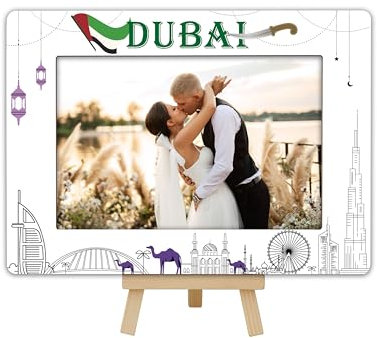 DETIHO Dubai Reise-Bilderrahmen, Dubai-Thema, Holzrahmen mit Staffelei-Ständer für Heimdekoration, Tisch-Display, Urlaub, Flitterwochen, Geschenke für Freunde, Paare, 10 x 15 cm, B08