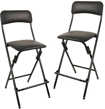 Amazon Basics Klapphocker mit Fußablage, 136,1 kg Traglast, 61 cm hoch, 2 Stück, Schwarz