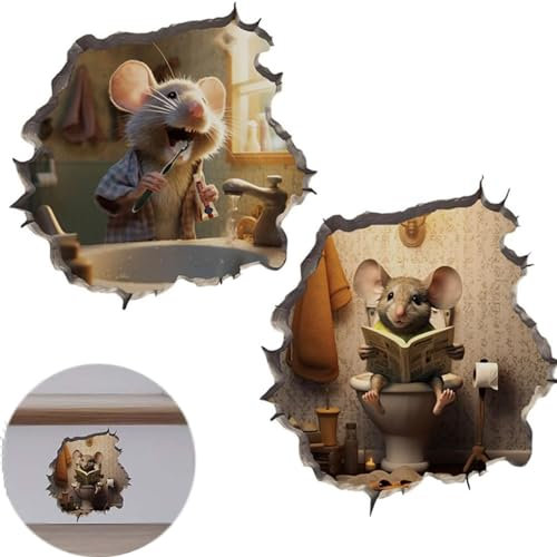 Fadaing 2 Stück Mauseloch-Abziehbilder, 3D Maus Wandtattoo Aufkleber, Lustige Mauseloch Wandtattoo, Maus Wandaufkleber für Wohnzimmer Schlafzimmer (3)