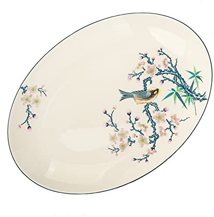 KOHARA Plato Elipse, Platos Elegantes Con Estampado De Flores, Vajilla Para Pescado Al Vapor, Comida Caliente, Mariscos Húmedos, Cerámica, 42 CM(Size:42 * 30 * 4CM)