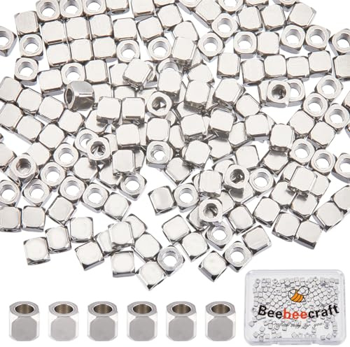 Beebeecraft 1 Box 200 Stück Würfelperlen 304 Edelstahl 3 mm Geometrie Quadratische Abstandsperlen Für Armbänder Herstellung DIY Halsketten Schmuck Handwerk