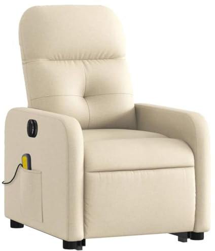 vidaXL Massagesessel, Sessel mit Aufstehhilfe Elektrisch, Relaxsessel mit Liegefunktion Vibrationsfunktion, Fernsehsessel Liegesessel Aufstehsessel, Creme Stoff