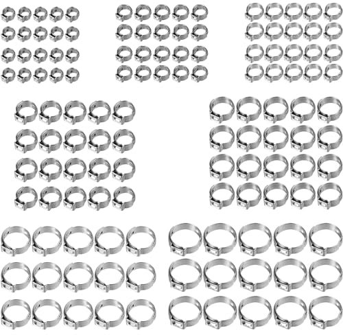 Bohaner 130 Stück Schlauchschellen 6-21 mm Einohr-Schlauchschellen Sortiment 304 Edelstahl Cinch Klemmringe Rohrschellen Schlauch Klemmen Klemmschellen Ohr Schellen
