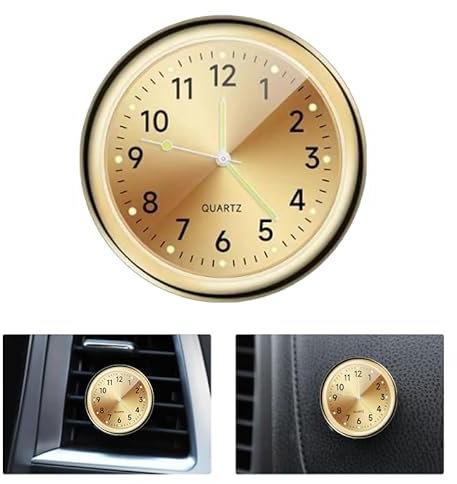 Uhr für Auto Armaturenbrett Autouhr Selbstklebend Leuchtende Auto Uhr Universelle Taschenuhr Auto Lüftungsschlitz Clip Uhr für Auto Lnnendekoration Geeignet für Jede Auto Dekoration (Gold)